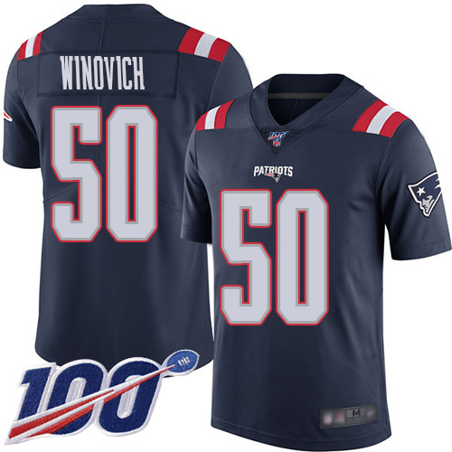 New England Patriots Football #50 100th Season Limited Navy Blue Men Chase Winovich NFL Jersey->women nfl jersey->Women Jersey